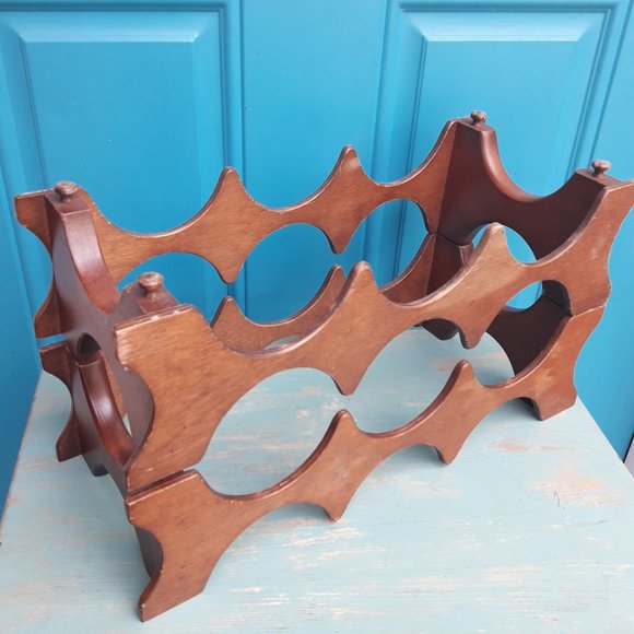 Wine Rack Vintage Teak Wood MCM Stackable Danish Wooden Mid Century Modern for 8 - Picture 3 of 16